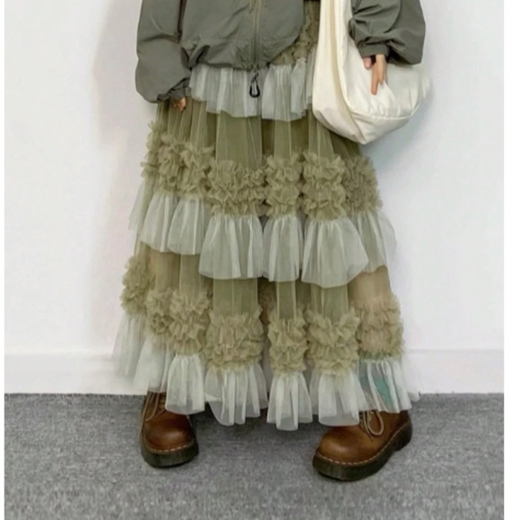 Boho Stretchy Waist Color Block Mesh Flowy Maxi Skirt - Picture 6 of 6